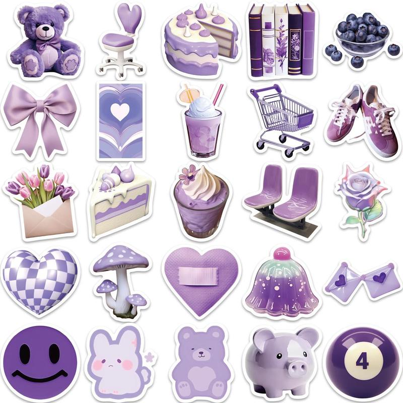 Purple Cartoon Pattern Sticker, DIY Scrapbooking Phone Luggage Skateboard Waterproof Graffiti Decals, Car Interior Decoration Accessories