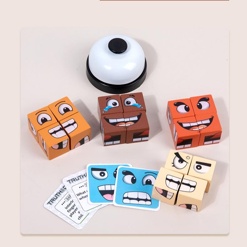 Face-Changing Cube Building Blocks Wooden Expressions Matching Block Puzzle Games  Board Games for Family Night