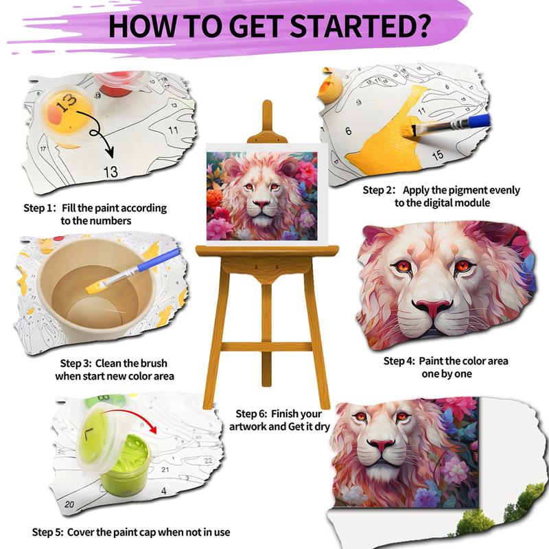 Lion & Flower Pattern DIY Painting By Numbers Kit without Frame, 1 Set DIY Paint By Numbers with Brushes & Acrylic Paint, Wall Art Decoration for Home Bedroom