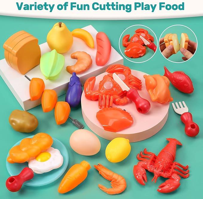 35Counts Kitchen Cooking Simulator Toys With Color-Changing Accessories,Kids Pretend Bbq Toy Kits Featuring Realistic Spray, Light And Sound, Color-Changing Play Food And Plate Toys, a Christmas Gift For Girls And Boys