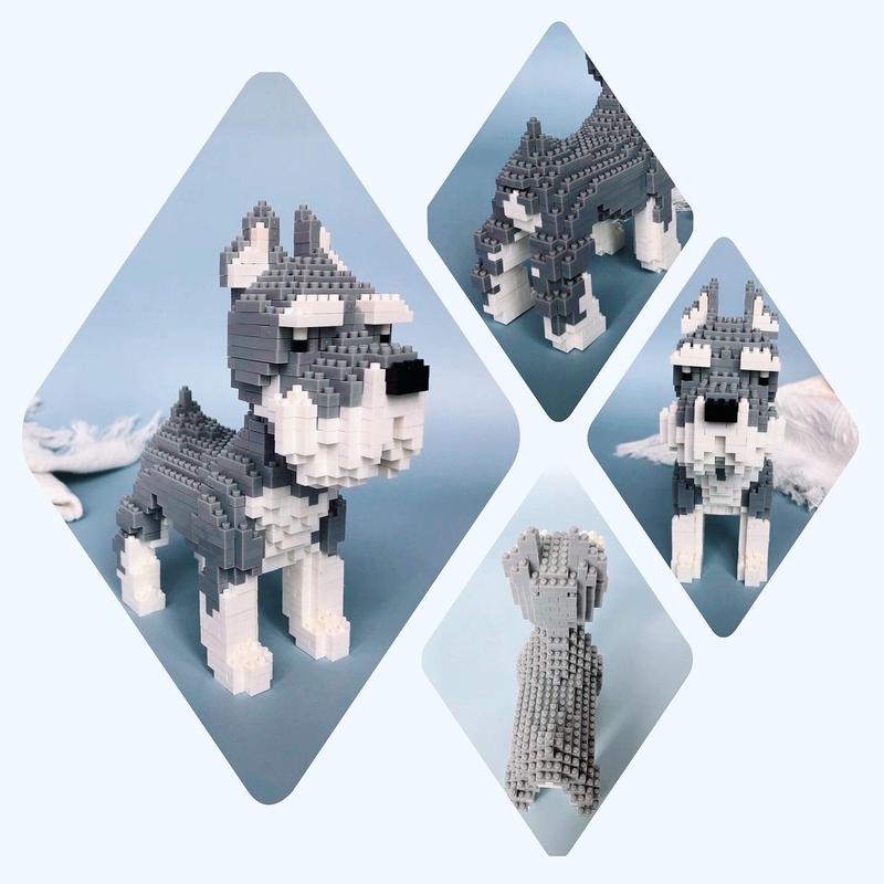 900pcs Cartoon Schnauzer Dog Design Building Block Kit, Creative Micro-particle Assembled Model Toy For Kids