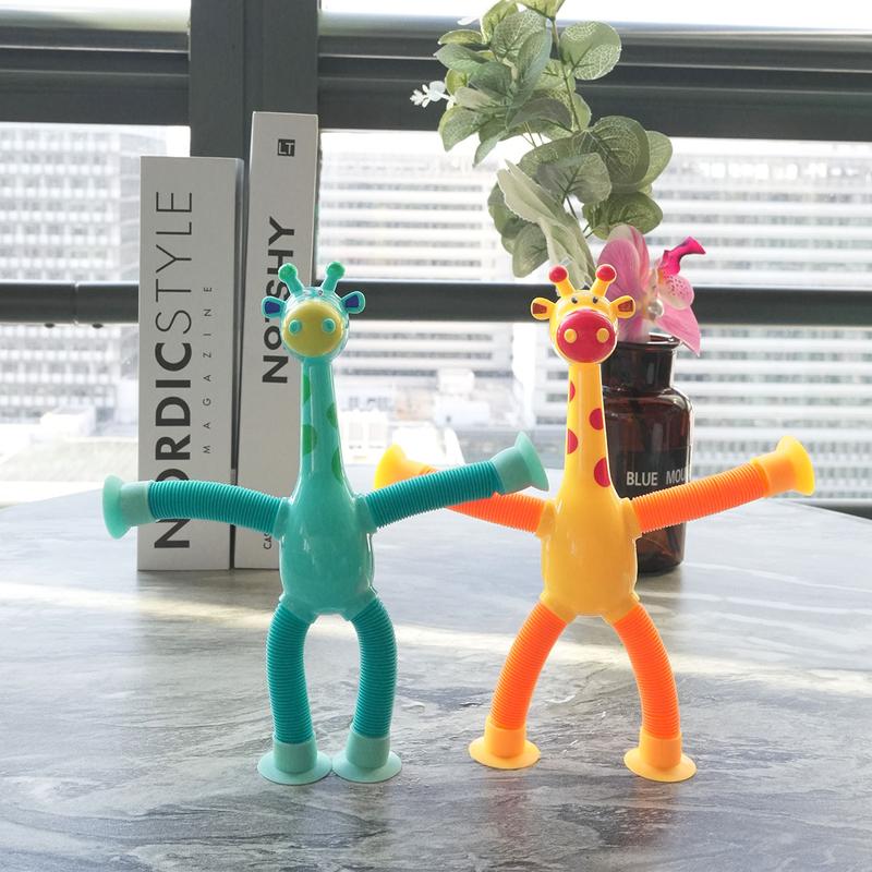 Cute Giraffe Stretch Tube Toy Telescopic Giraffe Colorful Suction Cup Sensory Toy