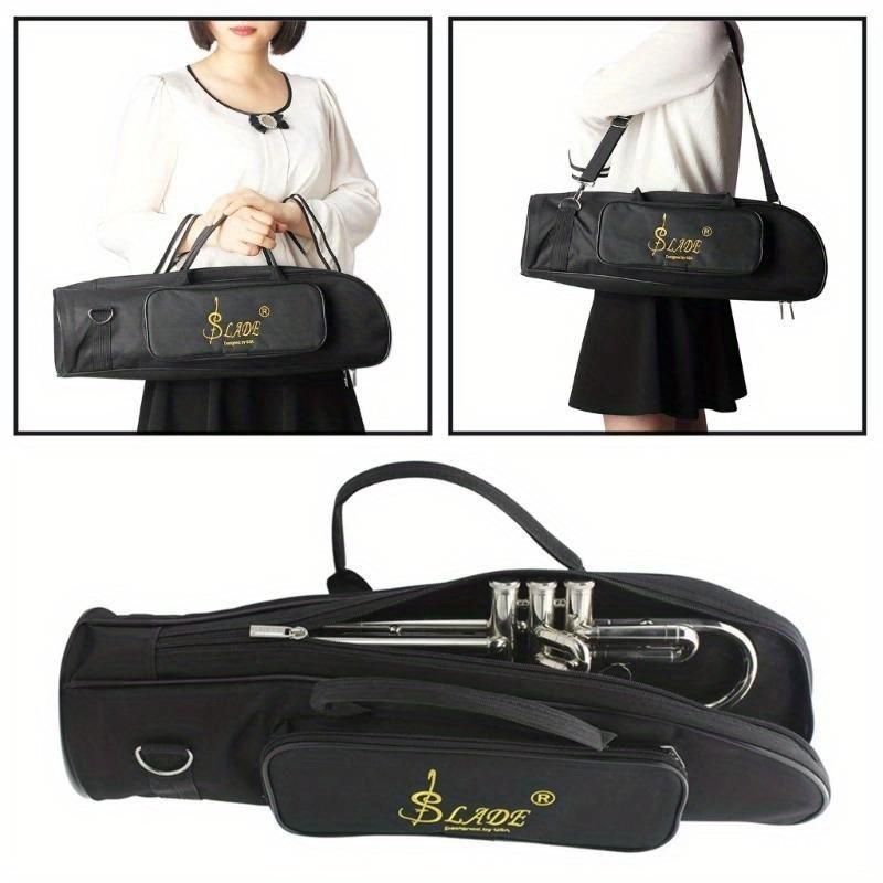 Double Zipper Design Waterproof Trumpet Bag, 500D Oxford Cloth Trumpet Handbag, Soft Padded Thickened Brass Instruments Accessories