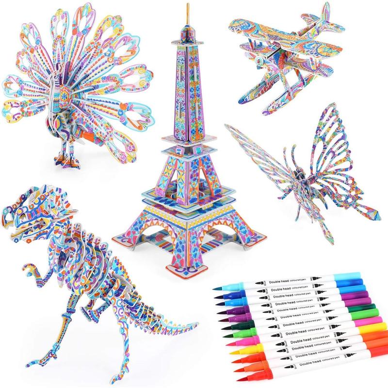 3D coloring puzzle set, suitable for arts and crafts of girls and boys aged 6, 7, 8, 9, 10, 11, and 12, children's fun education painting craft set and supplies, children's birthday toys and gifts