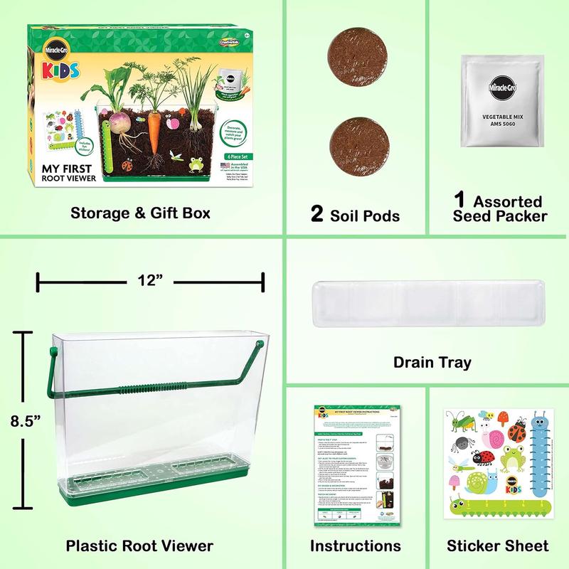 My first root viewer - decorate and grow your own garden - children's stem kit - including soil and vegetable seeds - science education youth and children's gardening kit, 6 years old and above, multi-color