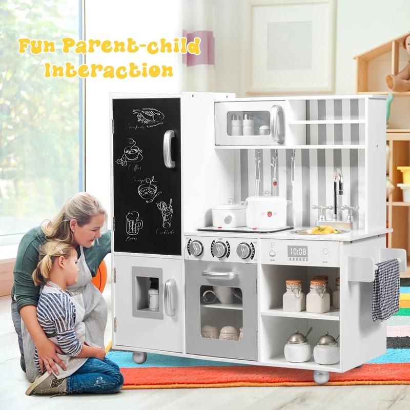 [ShopTab] Festival Joy Kids Kitchen Playset, Pretend Cooking Play Toy Set with Water Dispenser, Large Storage Space, Toy Gift for Girls Boys Age 3+