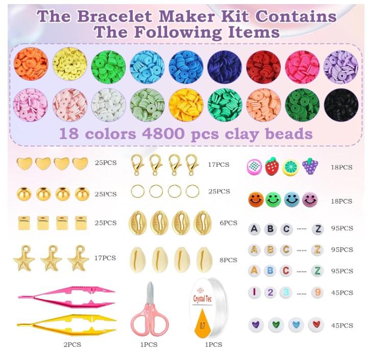 5300 Clay Beads Bracelet Making Kit - Preppy Friendship Jewelry Making Bracelets | Arts and Crafts for Kids Ages 8-12,Toys for 3 4 5 6 7 8 9 10 Year Old Girl Birthday Gift,Stuff Supplies for 5-7