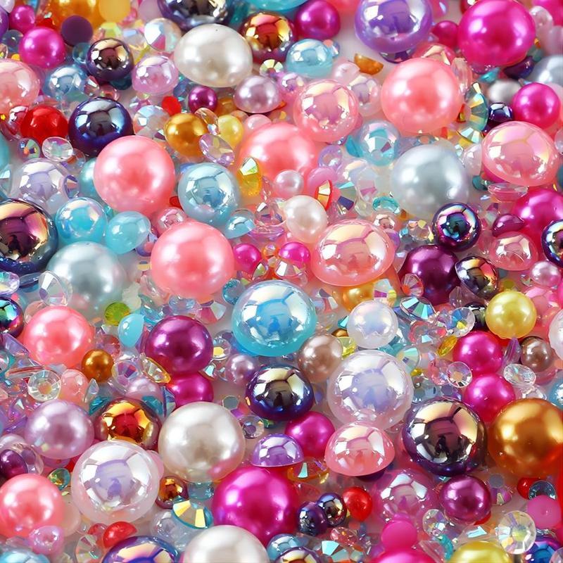 Half-round Pearls & Rhinestones, 1200pcs DIY Jewelry Decoration for Face Nail Art Craft, DIY Craft Supplies