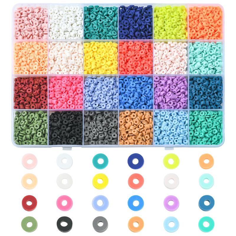 9120pcs Heishi Clay Beads, 4mm Vinyl Disc Beads 24 Colors Polymer Clay Beads Flat Silicon Beads for Hawaiian Earring Choker Anklet Bracelet Necklace Jewelry Making Summer Surfer