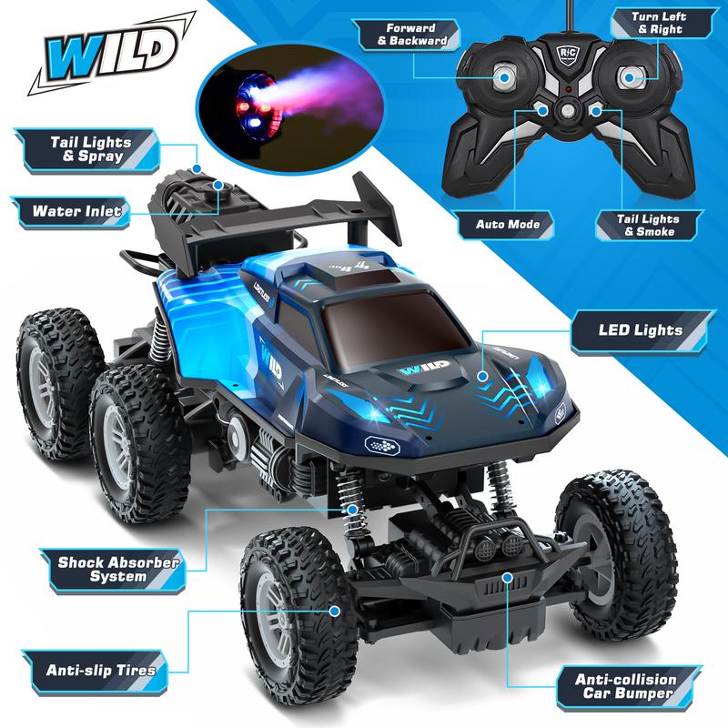 Remote Control Rc Truck, Remote Control Car, 1:16 Scale All Terrain Off-Road Monster Truck, Rc Cars with LED light & Spray Function, Best Brithday Gifts, Back to school gifts