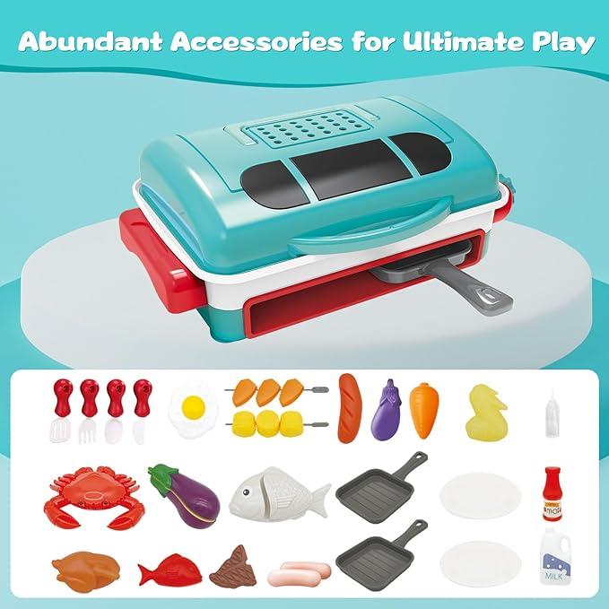 35Counts Kitchen Cooking Simulator Toys With Color-Changing Accessories,Kids Pretend Bbq Toy Kits Featuring Realistic Spray, Light And Sound, Color-Changing Play Food And Plate Toys, a Christmas Gift For Girls And Boys