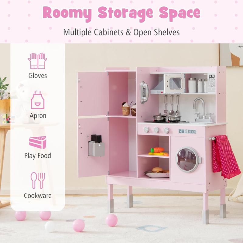 [ShopTab] Festival Joy Kids Kitchen Playset, Pretend Cooking Play Toy Set with Water Dispenser, Large Storage Space, Toy Gift for Girls Boys Age 3+