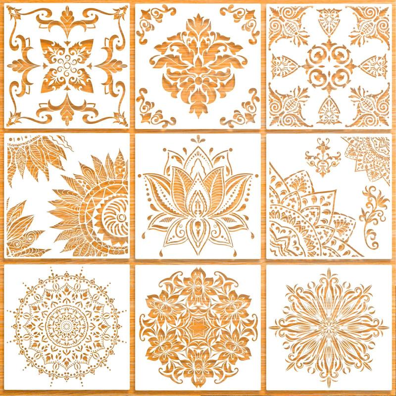 Mandala Pattern Stencil, 9 Counts set Reusable Mandala Painting Stencils, Mandala Templates for DIY Crafts Floor Wall Tile Fabric Furniture