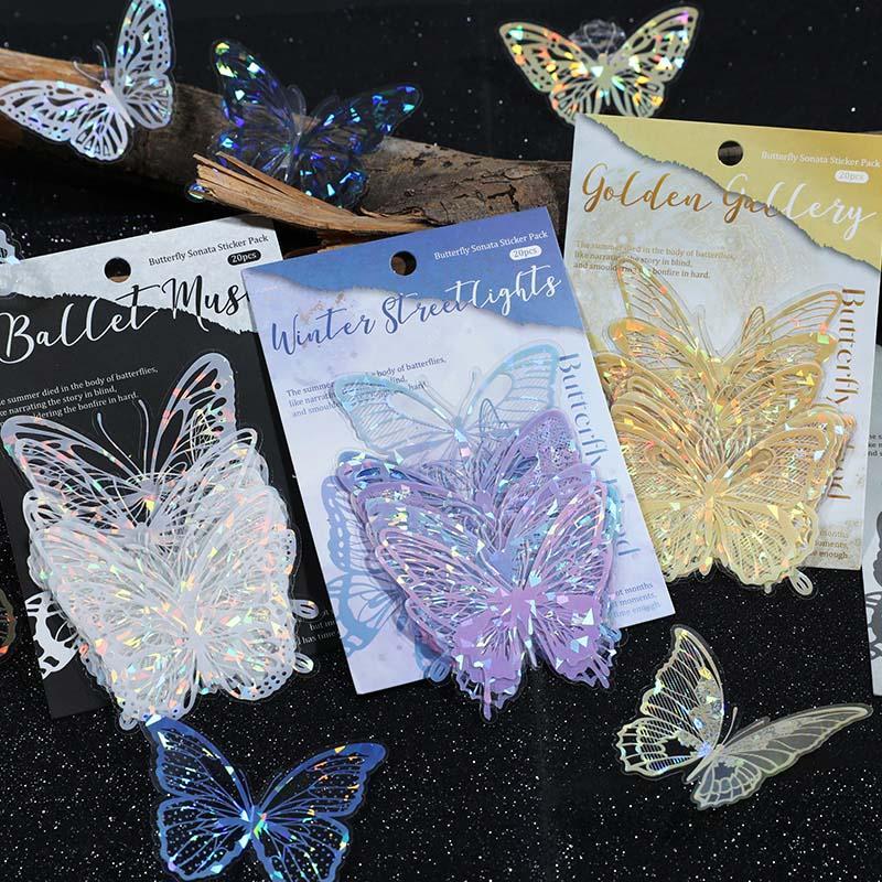 Butterfly Design Sticker, 1 Pack (20 Sheets) Retro Decorative Sticker, DIY Material Decorative Sticker, Scrapbooking Decor, Journaling Decor