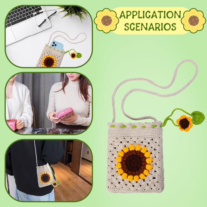 Sunflower Mobile Phone Bag Crochet Kit, Crochet Starter Kit with Step-by-Step Video Tutorials & Complete Accessories, Crochet Starter Kit for Beginners, Suitable for Bag Craft DIY