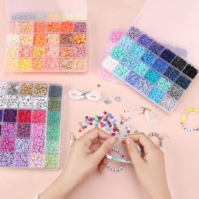 14000  136 Colors Clay Beads Bracelet Making Kit 6 Boxes Friendship Bracelet Kit Flat Polymer Clay Beads Spacer Heishi Beads for  Making with Pendant Charms Kit