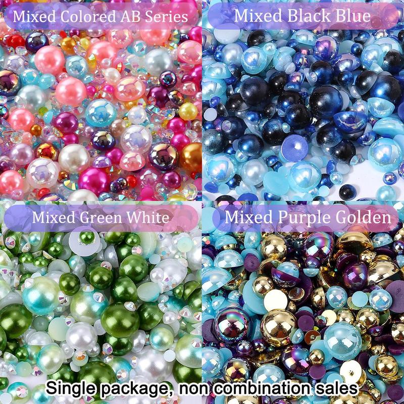 Half-round Pearls & Rhinestones, 1200pcs DIY Jewelry Decoration for Face Nail Art Craft, DIY Craft Supplies