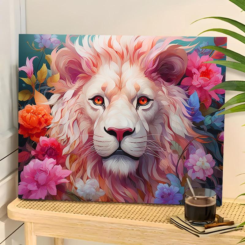 Lion & Flower Pattern DIY Painting By Numbers Kit without Frame, 1 Set DIY Paint By Numbers with Brushes & Acrylic Paint, Wall Art Decoration for Home Bedroom