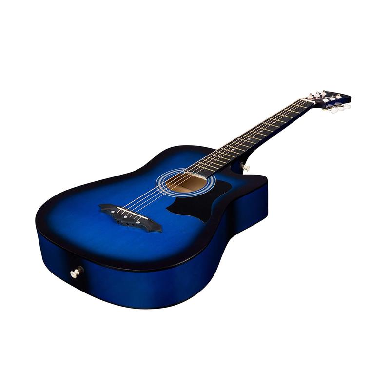 38 inch blueburst beginner acoustic guitar kit,bundle with a strap with picks holder,digital tuner, set strings, capo,cleaning cloth,6 picks,gig bag.(JG-38C,BLS)