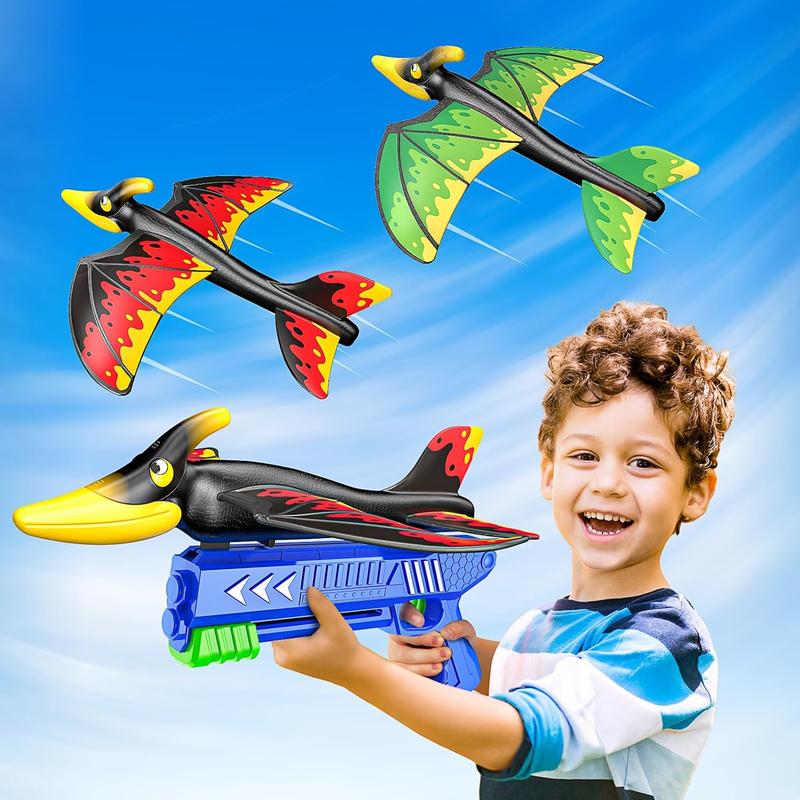 Dinosaur Airplane Launcher Kids Toys Foam Glider Plane Outdoor Flying Toys Gifts for 4 5 6 7 8 9 10 12 Year Old Boys Girls Birthday Gifts Ideas Ages 5-7 6-8 8-13 2 Pack with Sticker