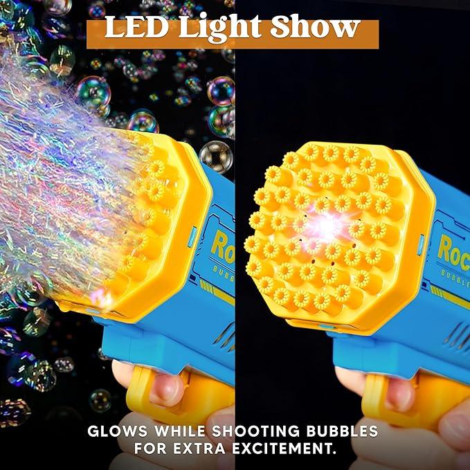 Bubble Machine Gun with 69 Holes and Colorful Lights Bubble Maker Machine