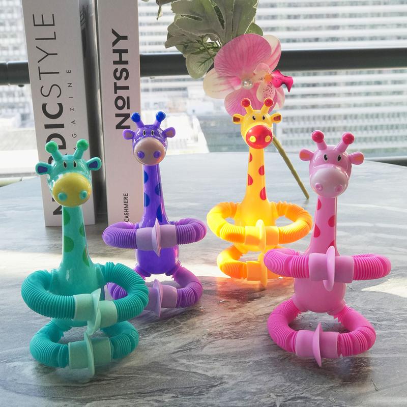 Cute Giraffe Stretch Tube Toy Telescopic Giraffe Colorful Suction Cup Sensory Toy