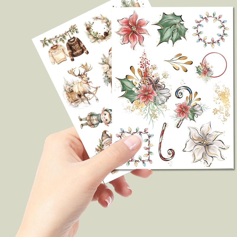 Christmas Themed Self-adhesive Sticker, 99pcs pack Cute Cartoon Pattern Decorative Sticker, DIY Decals for Scrapbooking, Journaling, Gift Wrapping