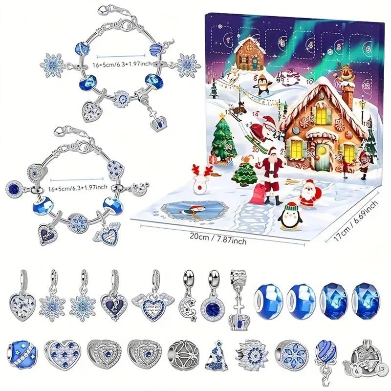 Creative Christmas Countdown Calendar, 1 Box DIY Bracelet Set with Zinc Alloy Accessories, Charm Jewelry Craft Kit for The Perfect Surprise Gift