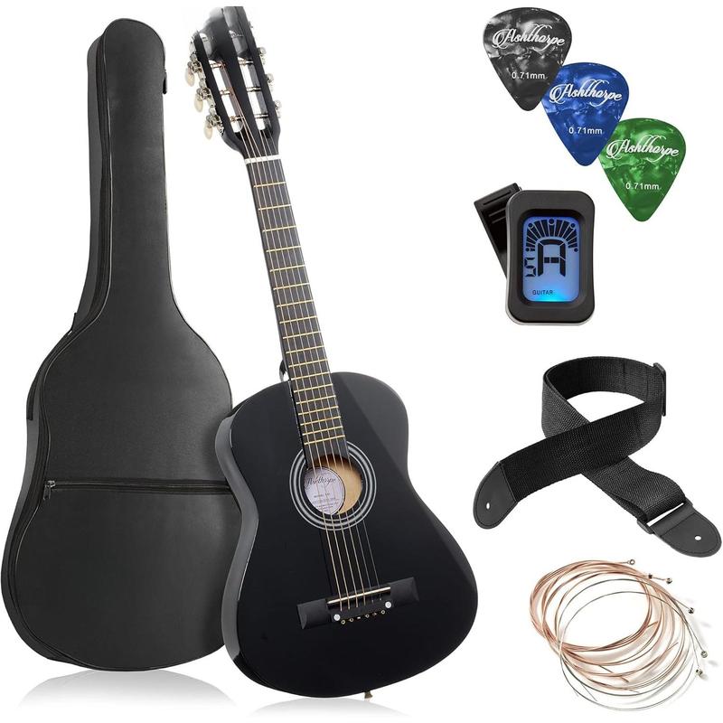 30-inch Beginner Acoustic Guitar Package (Black), Basic Starter Kit w Gig Bag, Strings, Strap, Tuner, Picks