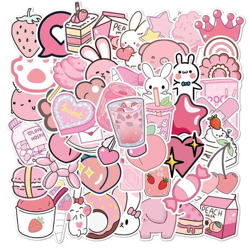 Spring Cartoon Pink Girl Series Graffiti Stickers for Easter Decor, 50pcs Creative Multi-purpose Decor Stickers for DIY Craft Decoration and Hand Account, Girly Bedroom Accessories, Easter Essentials