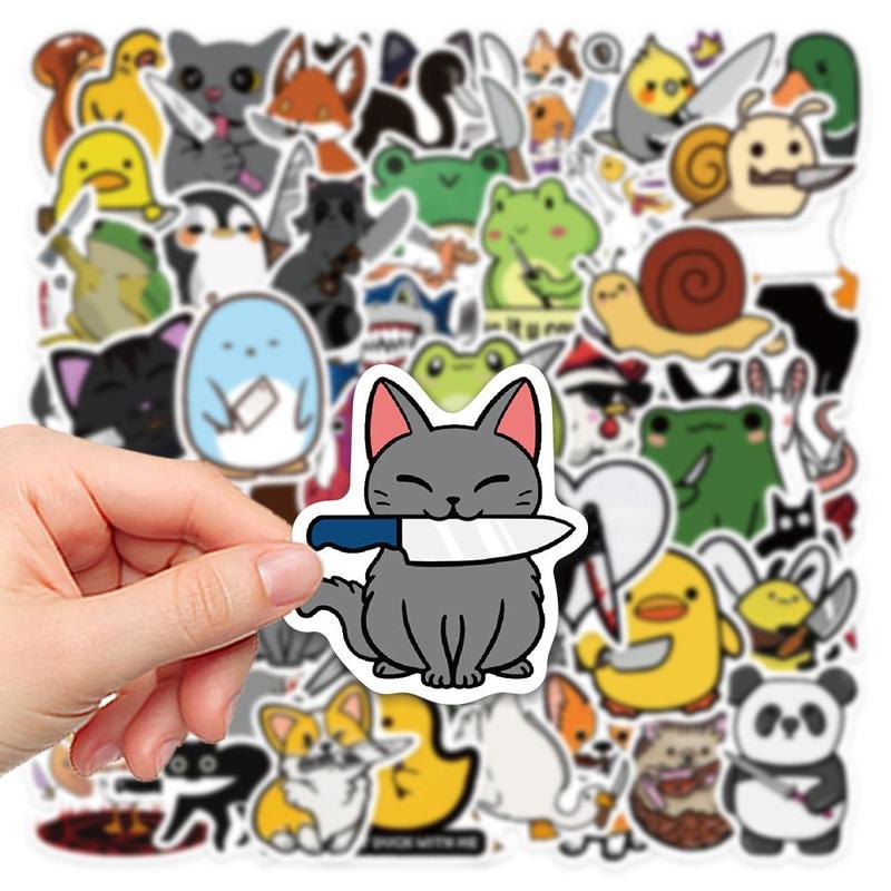 Cartoon Animal & Knife Pattern Sticker, Cute Cartoon Sticker, DIY Decorative Sticker for Laptop, Phone, Bike, Scrapbooking