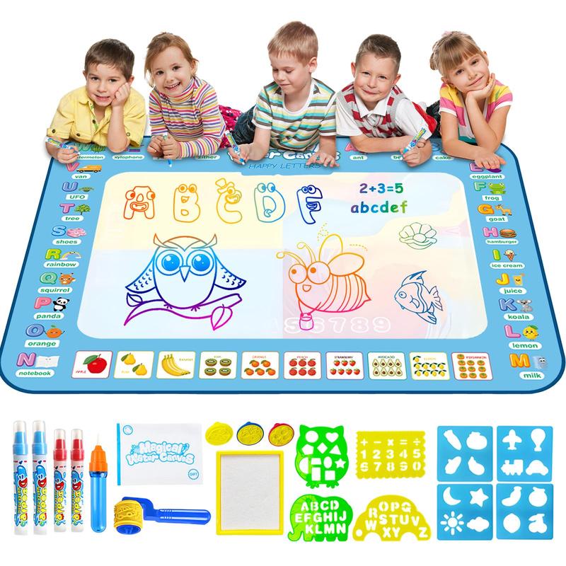 Water Doodle Mat toddler Alphabet Art & Crafts Painting Writing Color Doodle Drawing Mat Toy Bring Magic Pens Educational Toys for Age 2 3 4 5 6 7 Year Old Girls Boys Age Toddler Gift