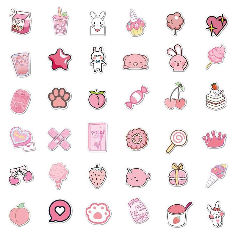 Spring Cartoon Pink Girl Series Graffiti Stickers for Easter Decor, 50pcs Creative Multi-purpose Decor Stickers for DIY Craft Decoration and Hand Account, Girly Bedroom Accessories, Easter Essentials