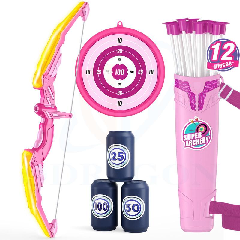 Bow & Arrow Toy Set with Light, 1 Set Creative Shooting Toy with Suction Cup Arrows & Targets & Quiver, Indoor Outdoor Sports Toys