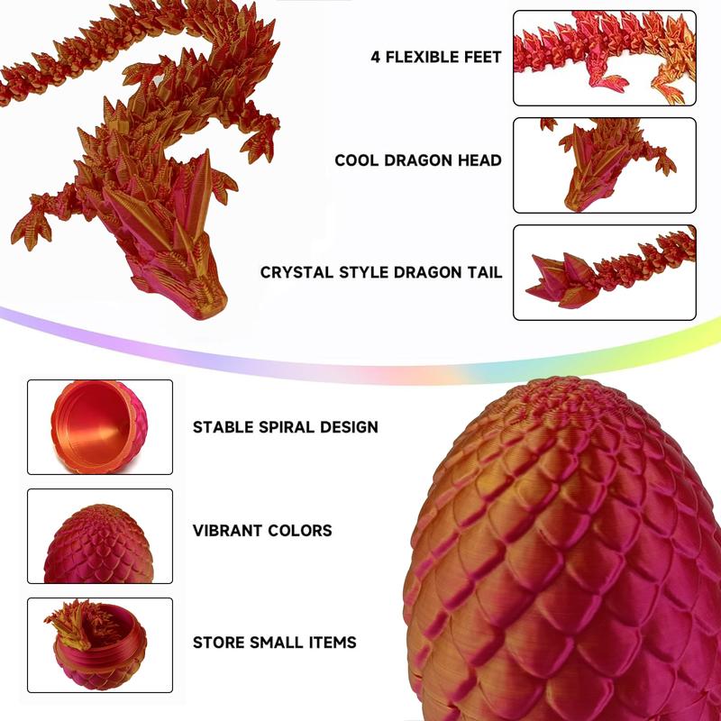 3D Printed Dragon Egg Toy, Surprise Dragon Eggs with Dragon Inside, Executive Dragon Fidget Desk Toys Easter Eggs,3D Printed Dragon Egg Fillers,Mystery Articulated Crystal Dragon Eggs with Dragon Inside,for Gifts, Home, Office Decor