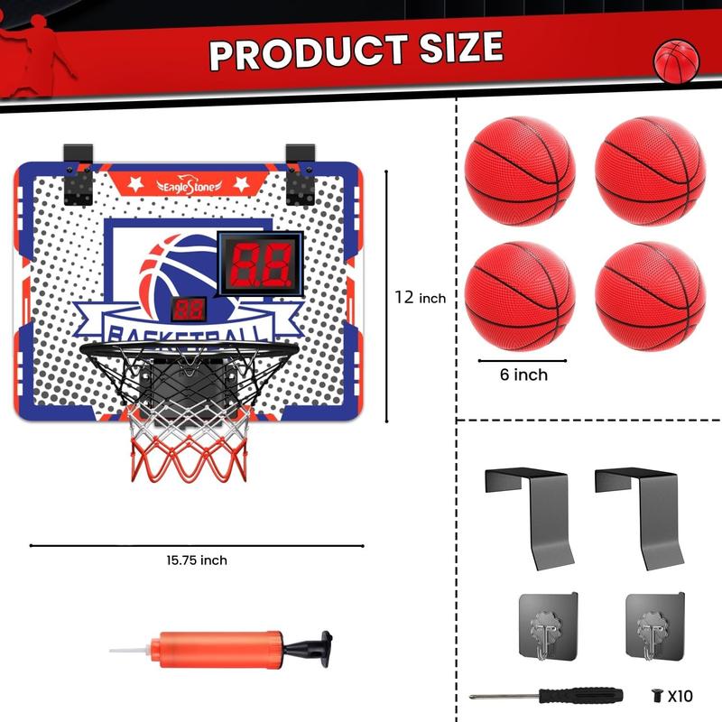 Basketball Hoop Indoor, 4 Balls Basketball with Electronic Scoreboard Suction Cup, Door Room Wall Mounted Mini Basketball Hoop Goal Toy Gift.