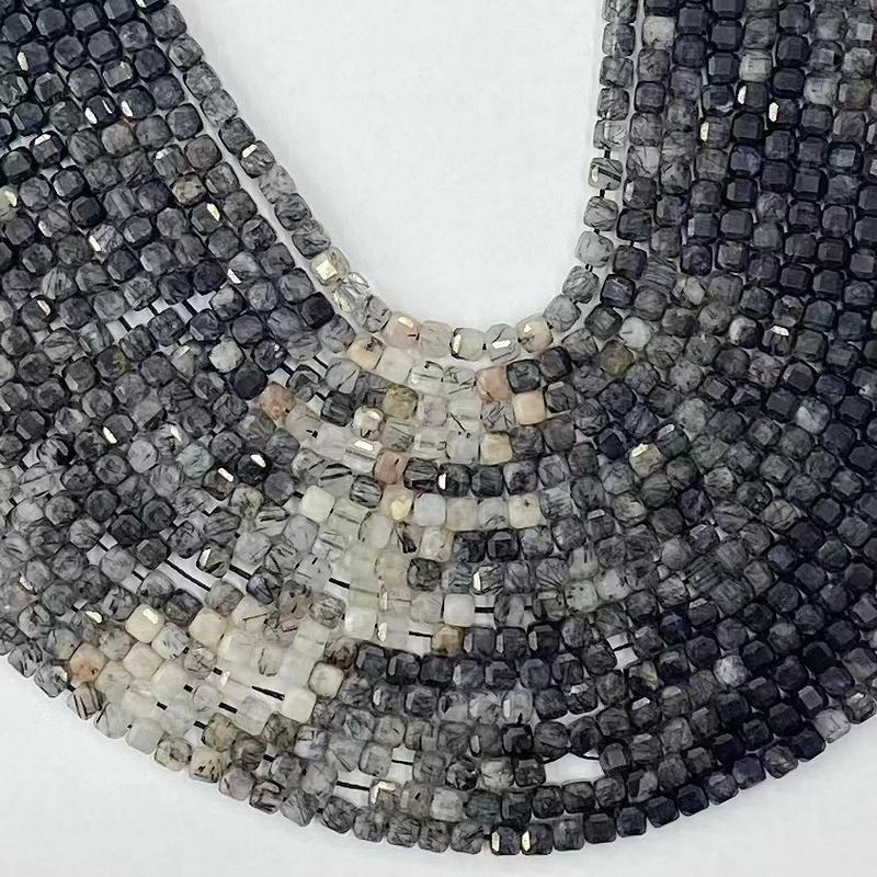 Natural Black Quartz Rutilated Gemstone Cube Faceted Beads Tiny Loose Beads Square Faceted Beads For DIY Jewelry Making Desig Handmade Crafts Bracelet, Necklace, Earrings AAAA Quality 15.5 Inches Long, Semi Precious Stone, Spacer beads