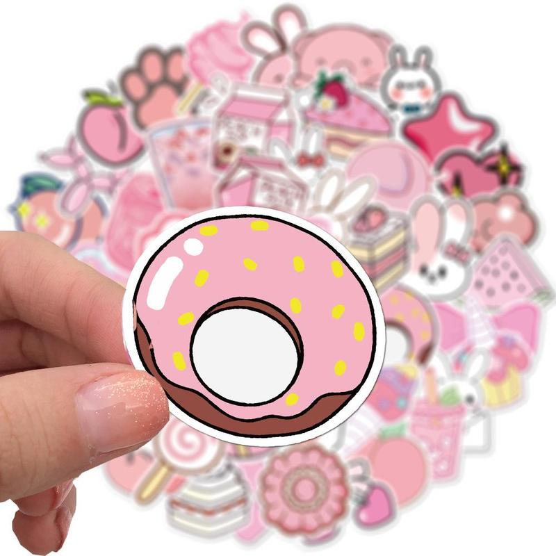 Spring Cartoon Pink Girl Series Graffiti Stickers for Easter Decor, 50pcs Creative Multi-purpose Decor Stickers for DIY Craft Decoration and Hand Account, Girly Bedroom Accessories, Easter Essentials