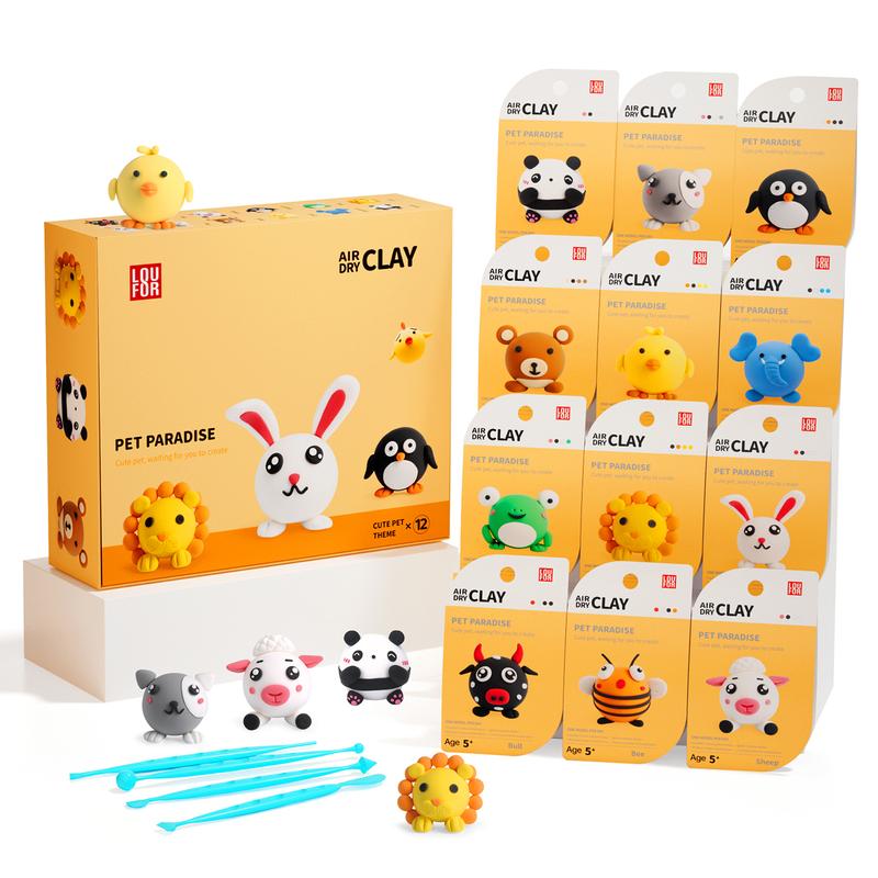 DIY Clay,Cute Pet Team-Air Dry Clay 12 boxes, Soft & Ultra Light, safe&Non-Toxic, DIY Craft Easy to use,Modeling Clay for  with Accessories, Tools and Tutorials