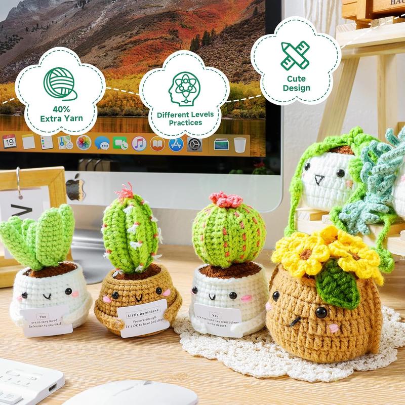 Crochet Kit | Crochet Kit for Beginners | Beginner Crochet Kit with Step by Step Video Lessons | 6 count Potted  and Succulent Family Crochet Kit with Crochet Accessories(40%+ Yarn)