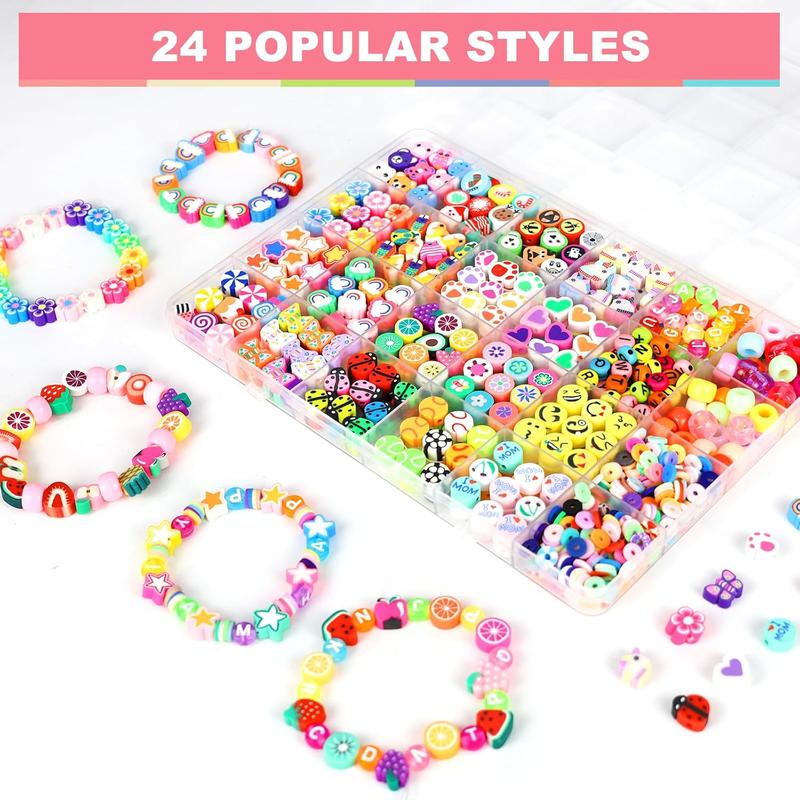 660PCS Polymer Clay Beads Kit for Jewelry Making – 24 Cute Styles for Bracelets, Necklaces, Earrings, DIY Accessories for Kids & Girls (Ages 6-13)