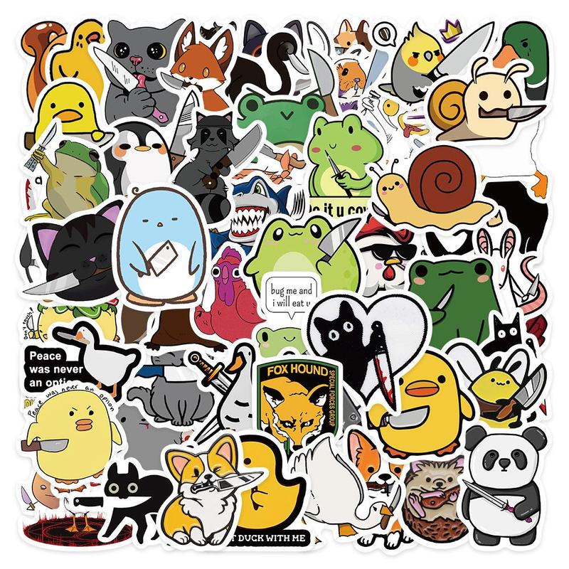 Cartoon Animal & Knife Pattern Sticker, Cute Cartoon Sticker, DIY Decorative Sticker for Laptop, Phone, Bike, Scrapbooking