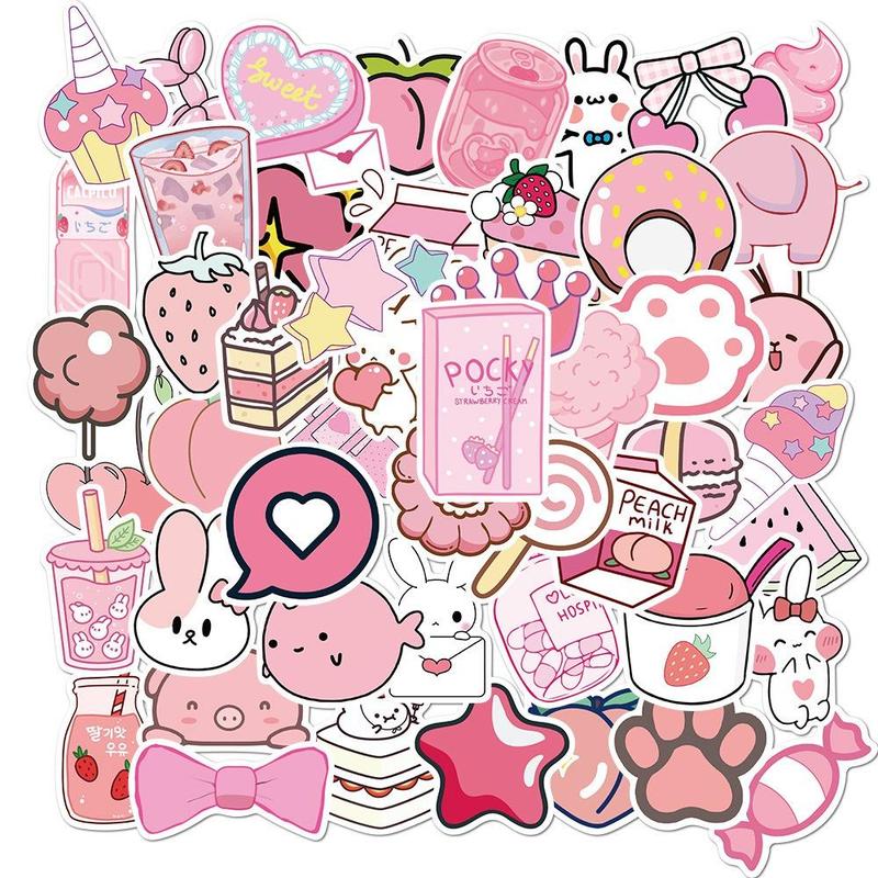 Spring Cartoon Pink Girl Series Graffiti Stickers for Easter Decor, 50pcs Creative Multi-purpose Decor Stickers for DIY Craft Decoration and Hand Account, Girly Bedroom Accessories, Easter Essentials