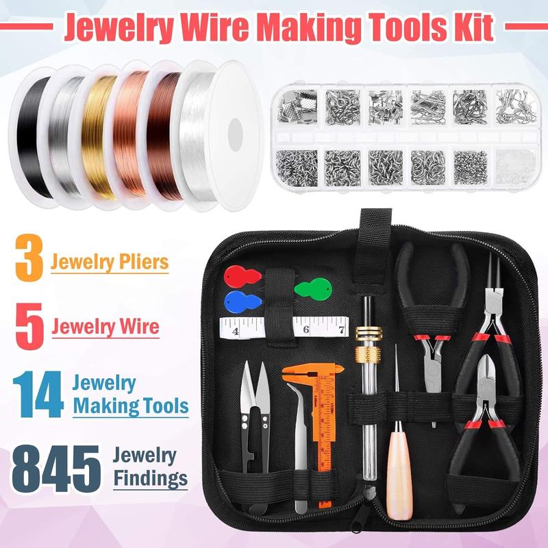 845 Pieces Wire Wrapping For Jewelry Making, Repair and Beading Supplies Kit with Craft Ring Wire, Tools, Pliers and Jewelry Findings