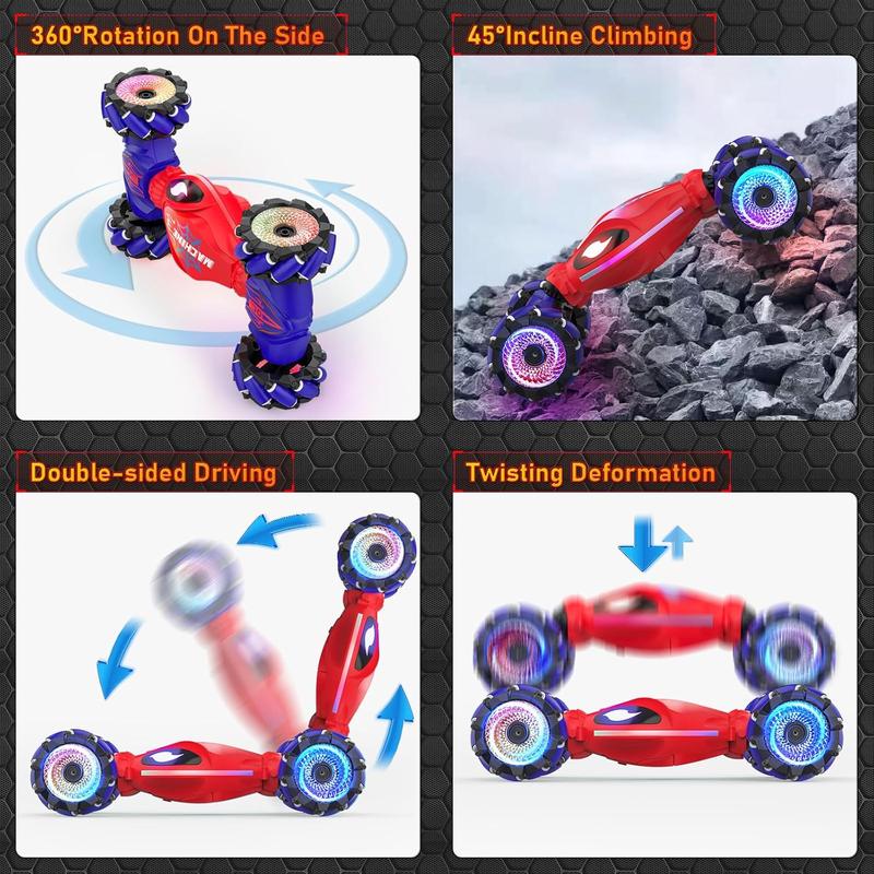 Gesture RC Cars, Hand Controlled Stunt Car for 6-12 yr Kids, 2.4GHz Gesture Sensor Remote Control Cars, 4WD Double Sided Stunt RC Twist Car with Light Music for Boys Girls Birthday Xmas Gift