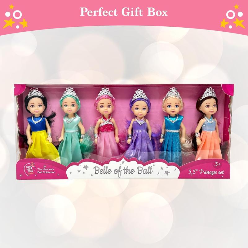 Little Dolls Set with Mini Princess Dolls for Girls u2013 Princess Toy Dolls for Dollhouse u2013Small Doll Mini Princess Figures with Tiaras, Hair Accessories