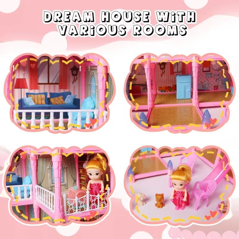 DIY Doll House, 1 Box Dream Doll House with Furniture & Dolls, Parent-child Interaction Toy, Pretend Toy for Little Girls Kids, Birthday Gift