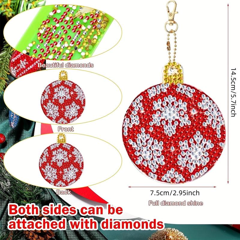 5D DIY Diamond Art Painting Kit, 15pcs set Christmas Ball Pendant Series Diamond Arts Colorful Painting Decorative Keychain, DIY Decorative Pendant