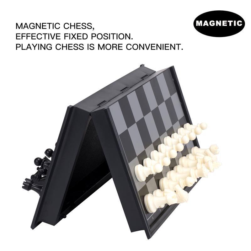 AMEROUS 10 Inches Magnetic Travel Chess Set with Folding Board - 2 Extra Queens - Storage for Pieces - Chess Board Gmaes for Beginner, Kids and Adults