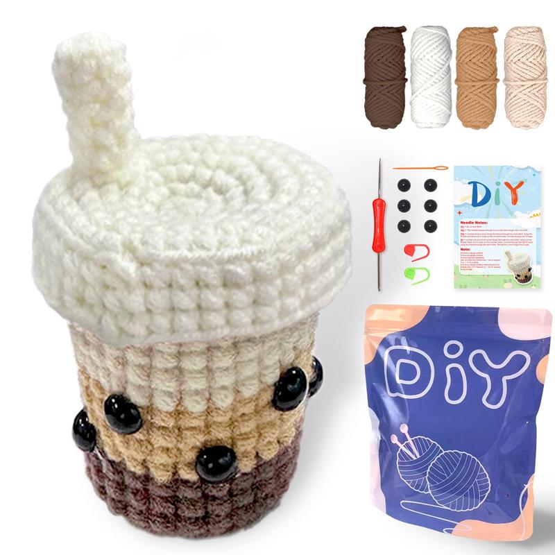 Milk Tea Cup Crochet Set, 1 Set Crochet Starter Kit with Step-by-step Video Tutorials, DIY Knitting Supplies for Beginners